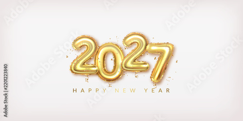 Christmas and New Year background with gold balloon numbers 2027	
