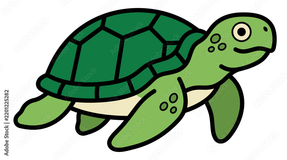Obraz premium Cute Cartoon Sea Turtle Illustration Isolated on White Background