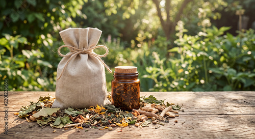 Unbranded herbal wellness product with dried leaves