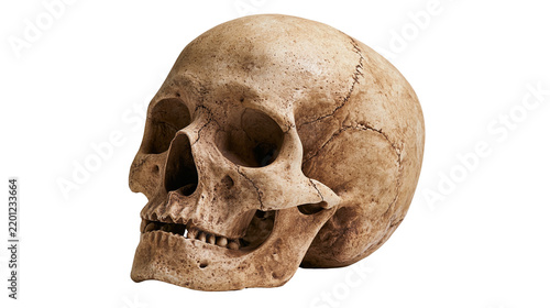 Bild auf Leinwand Weathered human skull with detailed bone texture and sutures