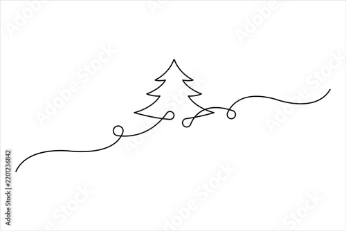 Christmas tree in minimalistic design continuous one line art drawing of Christmas tree vector illustration