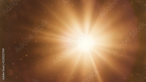 Golden light bursts with various flares and light leaks create a radiant and ethereal atmosphere