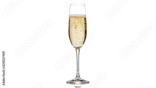 Glass cup of sparkling champagne wine isolated on transparent background