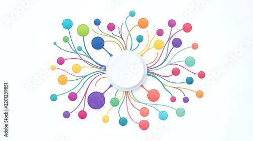 Abstract colorful tree network diagram with central blank circle.