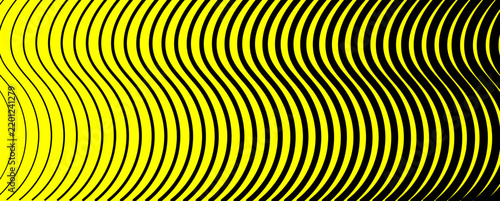 Abstract Yellow and Black Vertical Wavy Lines Optical Illusion Distortion Half Tone Pattern Vector Background Illustration