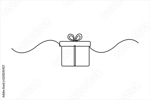 Gift box drawing in continuous one line art minimalist style. Schematic vector illustration of a present