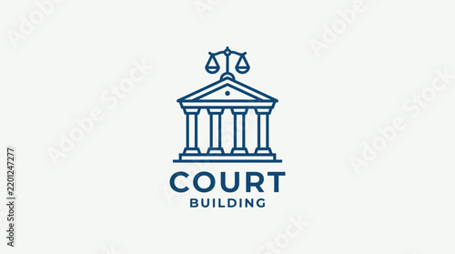 Court Building Icon with Scales of Justice.