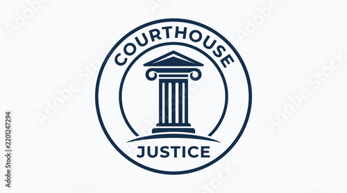Courthouse Justice Icon with Columned Building.