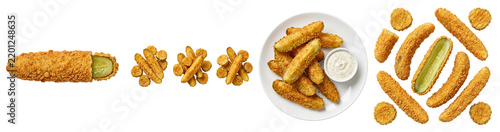 Delicious deep fried pickles arranged nicely showing various cuts and plating options suitable for restaurant menus isolated on transparent background