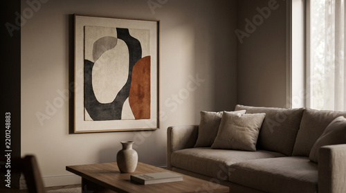 Modern Abstract Wall Art in a Sophisticated Living Room Interior