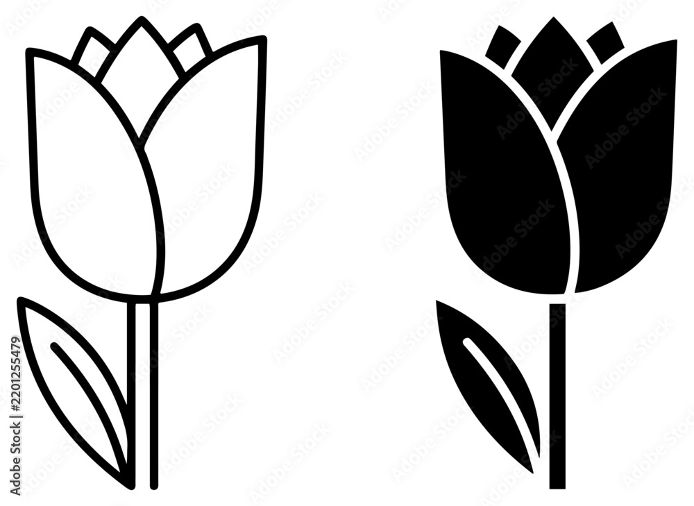 Fototapeta premium tulip flower outline filled icon set