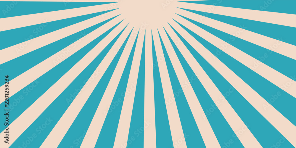 Obraz premium Sunlight wide retro faded background. Turquoise and beige color burst background. Fantasy Vector illustration. Magic Sun beam ray pattern background. Old paper. starburst wallpaper