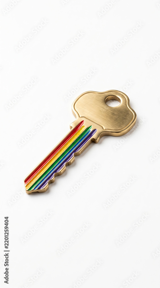 Obraz premium Golden Metal Key Painted With Rainbow Pride Flag Colors