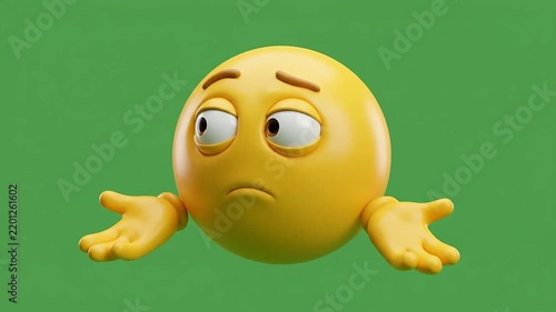 Yellow 3d emoticons shrugging with confused expressions on green