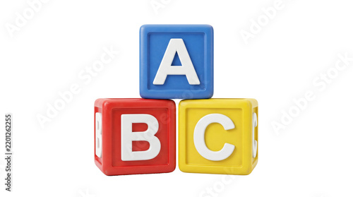 Colorful plastic alphabet blocks arranged in a pyramid on transparent background