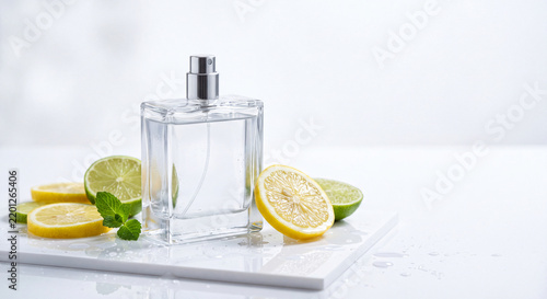 perfume bottle with transparent glass and clear liquid