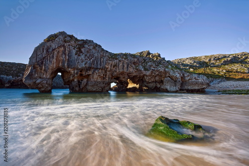 Playa Cuevas del Mar Beach, scenic karst area stated a Natural Monument due to the geological value of its rock formations. Llanes-Asturias-Spain-074