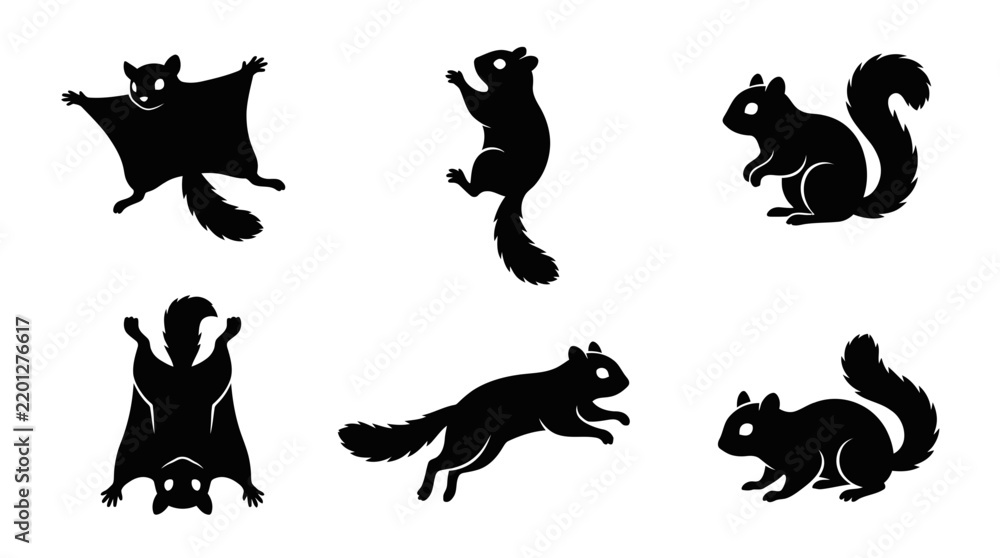 Obraz premium A black vector of squirrel icons set showing various animal poses in motion