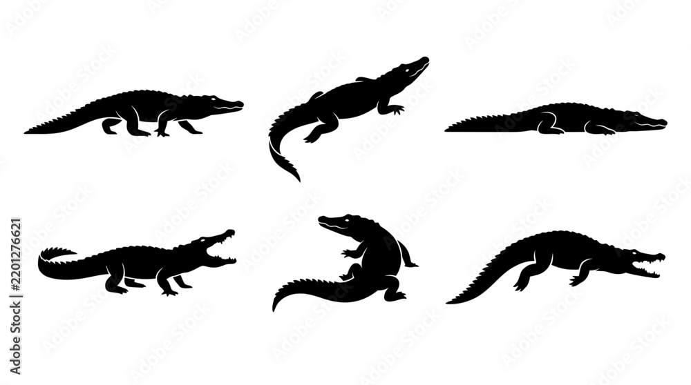 Obraz premium A collection vector of crocodile silhouettes showing various poses and actions
