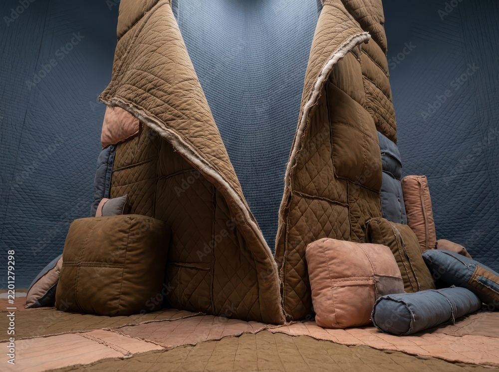 Fototapeta premium Quilted textile installation with padded cushions and soft abstract forms