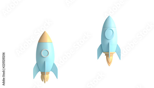 Two pastel-colored rockets, ascending with simulated flame trails
