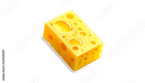 Cartoon yellow sponge with bubbles, glossy texture, and black background