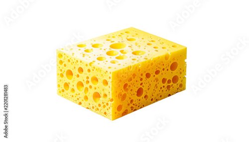 Porous yellow block with holes and shadowing over a black background