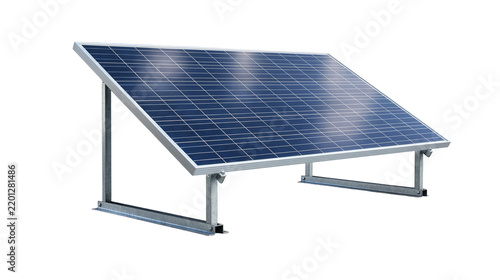 Blue photovoltaic solar panel mounted on a metallic aluminum frame structure