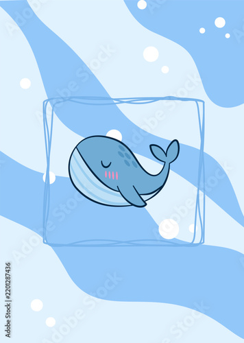 Cute Blue Whale Illustration in Ocean Waves
