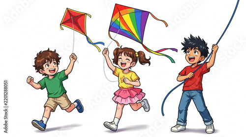 Cheerful Friends Flying Kites on a Sunny Day