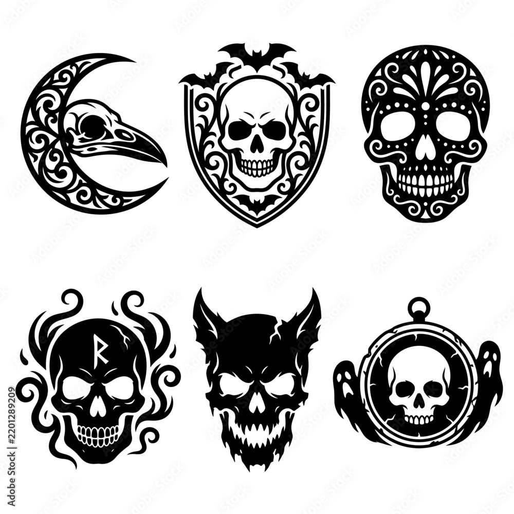 Fototapeta premium Dark Fantasy Magic Emblem Illustration Set Vector Design Editable EPS