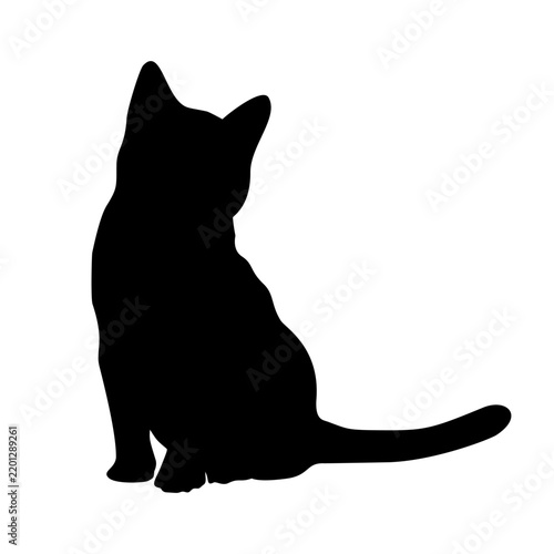 black cat silhouette sitting looking back feline turn head icon
