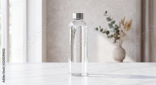 Professional commercial product transparent glass water bottle filled with crystal clear water
