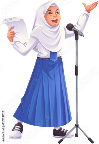 Fotografie Hijab Girl Student Reciting Poetry Illustration