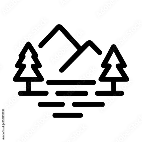mountain and trees outline simple icon