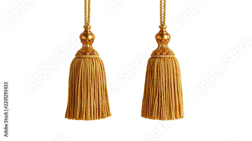 Cuadro en lienzo Pair of ornate golden decorative tassels with twisted silk cords and carved fini