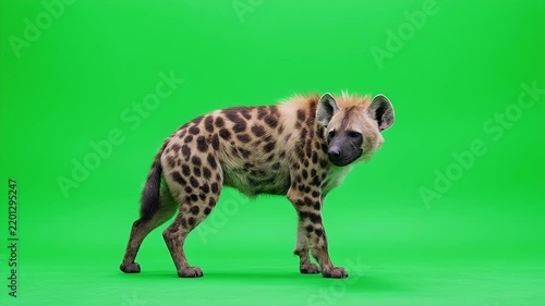 Spotted Hyena Walking on Green Screen Background.