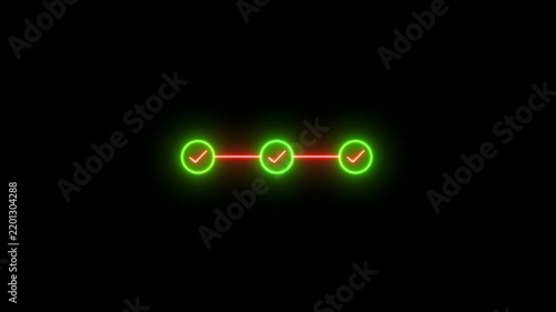 neon 3 step infographic step by step process icon animation. step process success with check marks animation on 4k video4k video