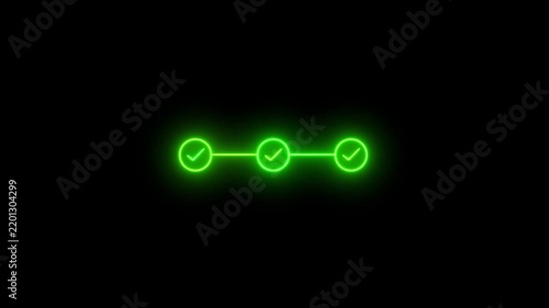 neon 3 step infographic step by step process icon animation. step process success with check marks animation on 4k video4k video