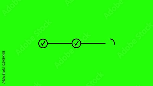 3 step process with check mark icon animation. Step-by-step process icon black check mark animation green background with alpha.