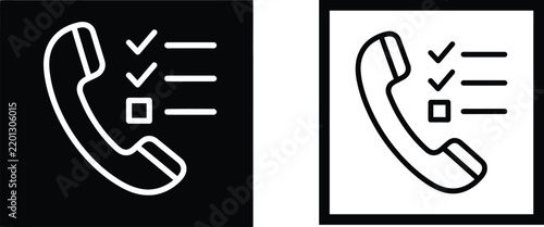 Telephone icon with checklist symbol for customer service and communication tasks