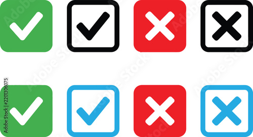 Set of colorful check mark and cross mark icons for survey and feedback evaluation design