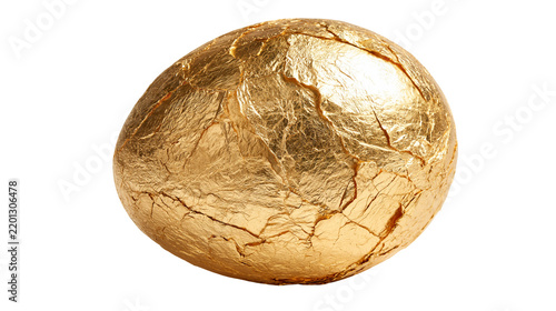 Fotografie Cracked golden egg with textured metallic foil surface