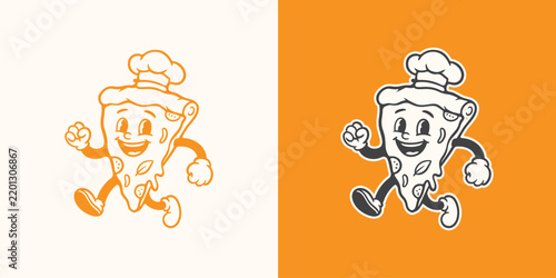 retro mascot pizza slice logo vector illustration
