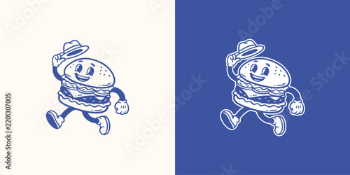 retro mascot burger logo vector illustration