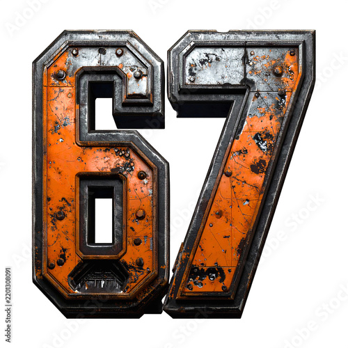 Obraz na płótnie High-tech orange and grey number 67 illustration