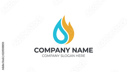 Minimalist logo icon featuring a vibrant blue water droplet merged with a bright yellow flame