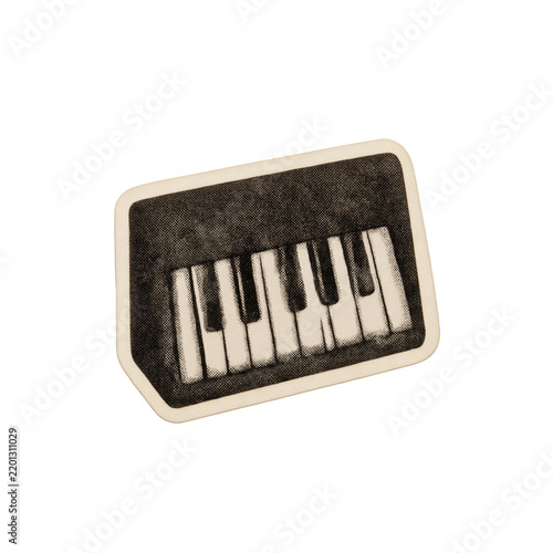 Halftone dark piano keys with die-cut sticker border isolated on a transparent background