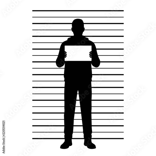 Mugshot silhouette of suspect holding blank sign