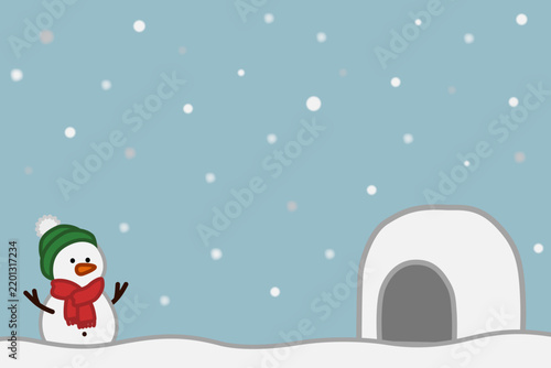 雪だるまとかまくらの雪ふる背景